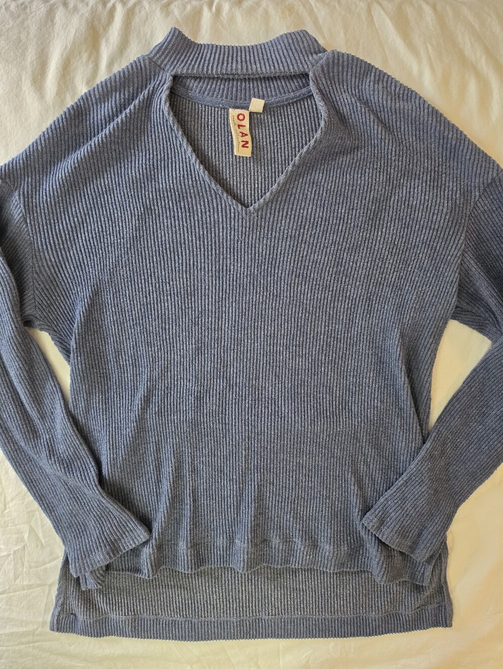 Dolan Left Coast Ribbed Cutout Choker V-Neck Top Slate Blue XS